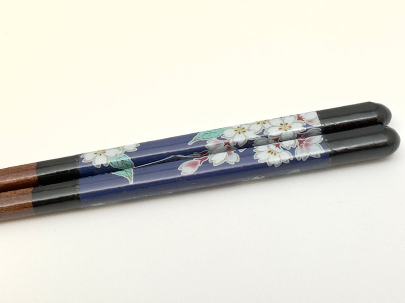 九谷色絵×若狭塗箸　桜　IC-12B　(黒23cm)