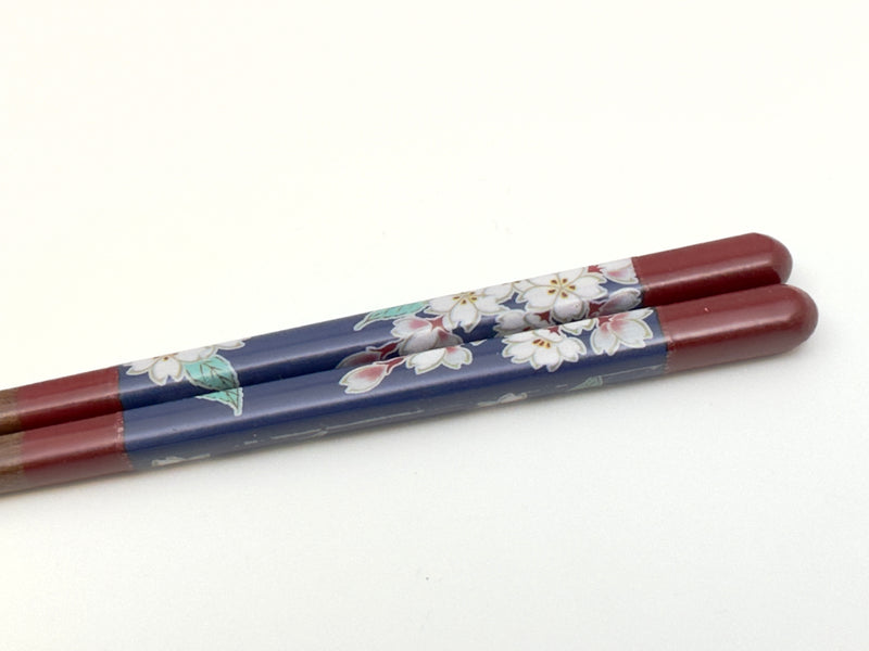 九谷色絵×若狭塗箸　桜　IC-12R　(赤 21cm)